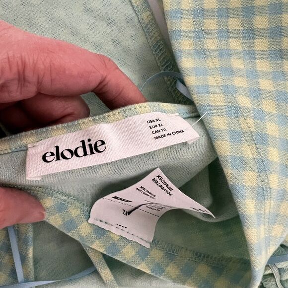 Elodie Gingham Halter Top XL Green Yellow Ruched Crop Tank Y2K Festival Cami - Picture 5 of 10